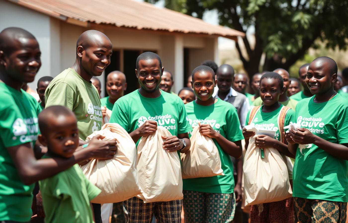 XYZ Foundation volunteers distributing school bags to children